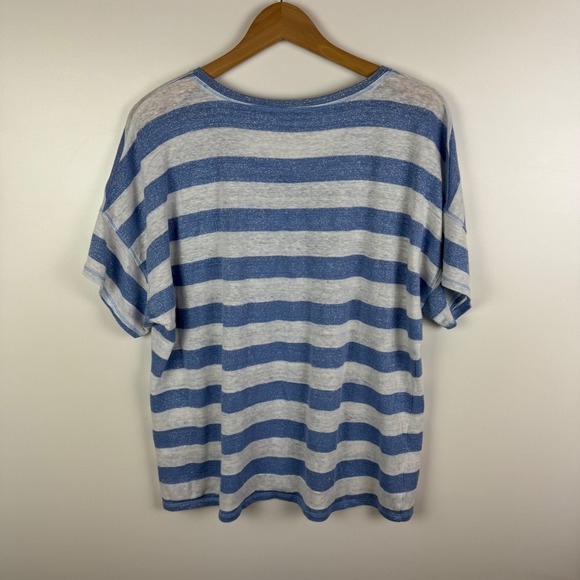 Chicos Striped Tee Size 3 XL Blue Linen V-Neck Relaxed Stretch Comfy Lightweight - Picture 4 of 8